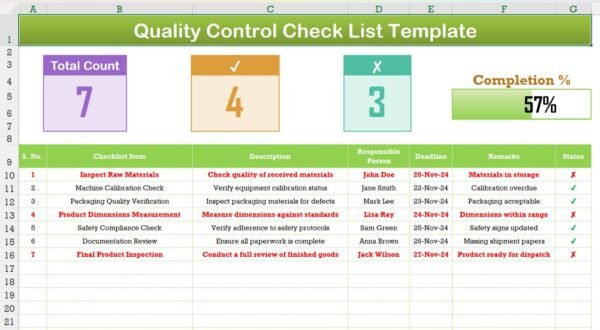 Quality Control Checklist Template in Excel - Image 2