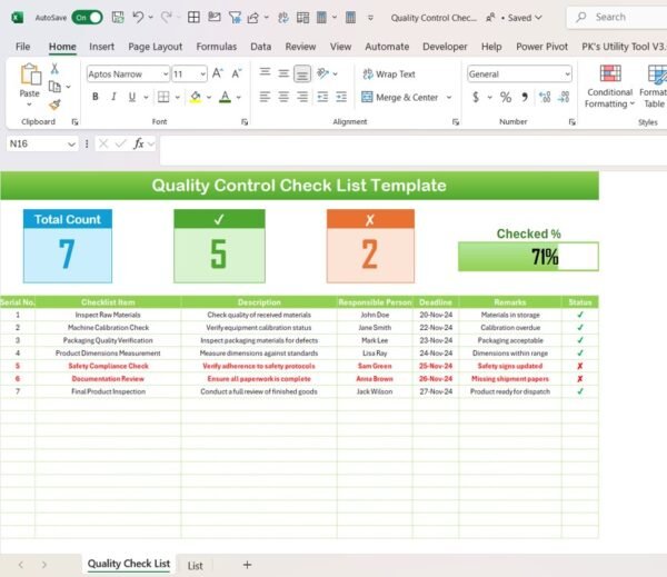 Quality Control Check List Template in Excel - Image 2