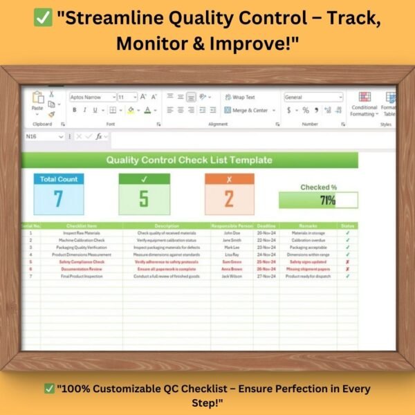 Quality Control Check List Template in Excel