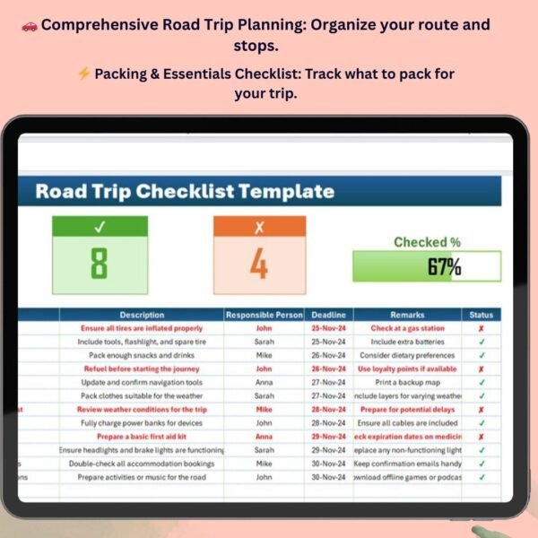 Road Trip Checklist Template in Excel