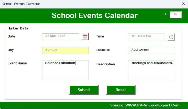 School Events Calendar in Excel - Image 12