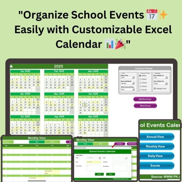 School Events Calendar in Excel