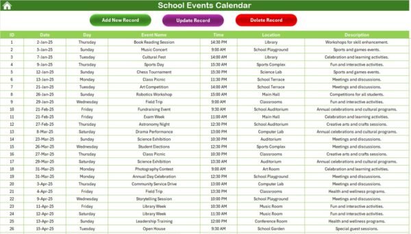 School Events Calendar in Excel - Image 10