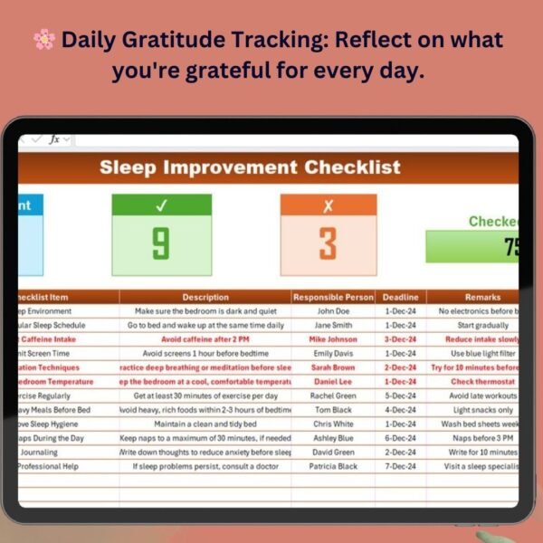 Sleep Improvement Checklist in Excel