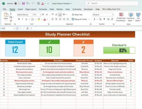 Study Planner Checklist in Excel - Image 2