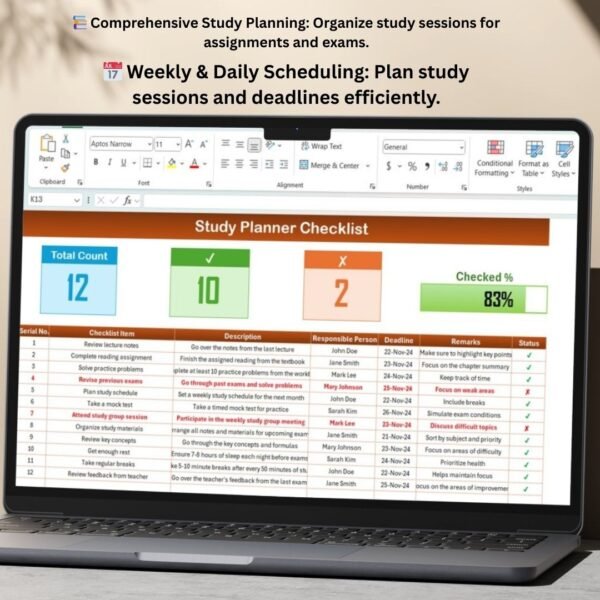 Study Planner Checklist in Excel