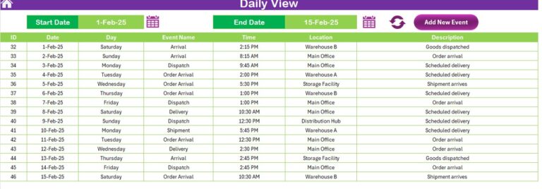 Supplier Delivery Schedule Calendar in Excel - Next Gen Templates