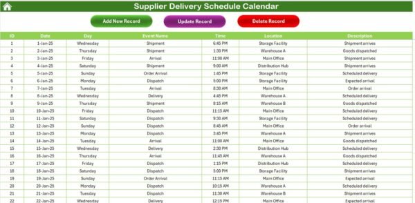 Supplier Delivery Schedule Calendar in Excel - Image 8