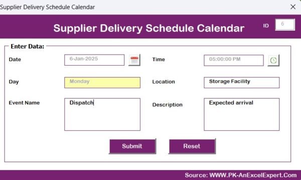 Supplier Delivery Schedule Calendar in Excel - Image 10