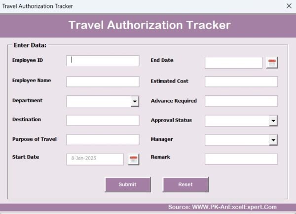 Travel Authorization Tracker in Excel - Image 6