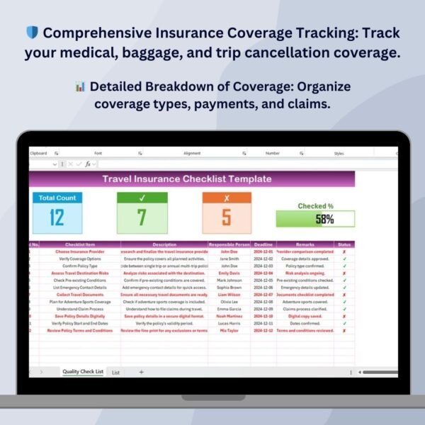 Travel Insurance Checklist Template in Excel