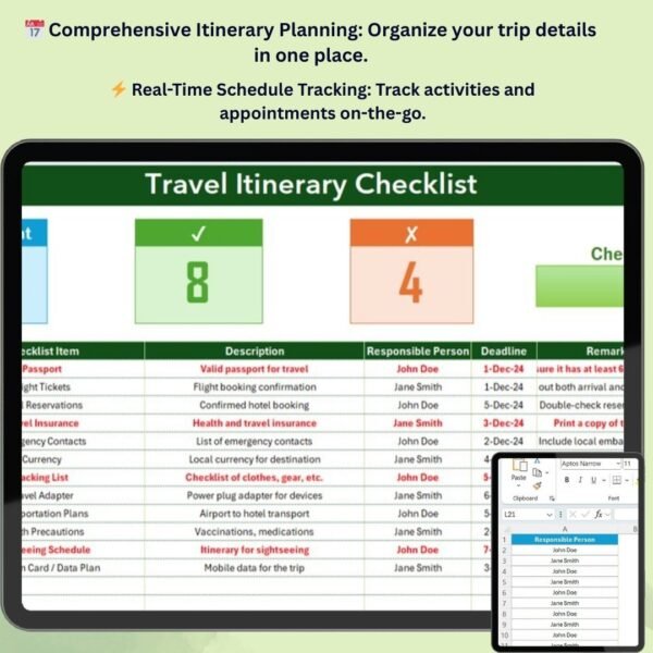 Travel Itinerary Checklist in Excel