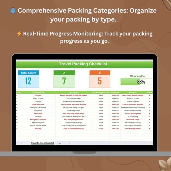 Travel Packing Checklist in Excel