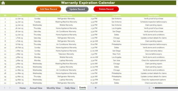Warranty Expiration Calendar in Excel - Image 8