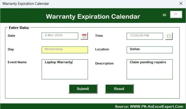 Warranty Expiration Calendar in Excel - Image 9