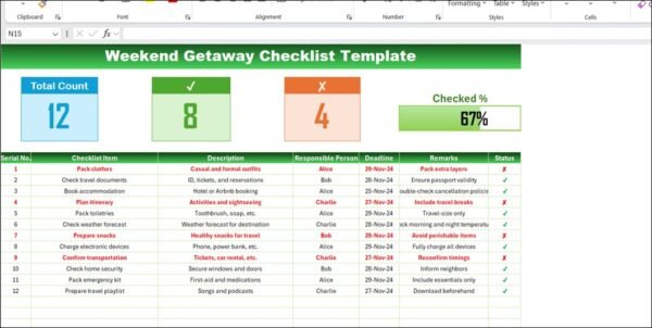 Weekend Getaway Checklist Template in Excel - Image 2