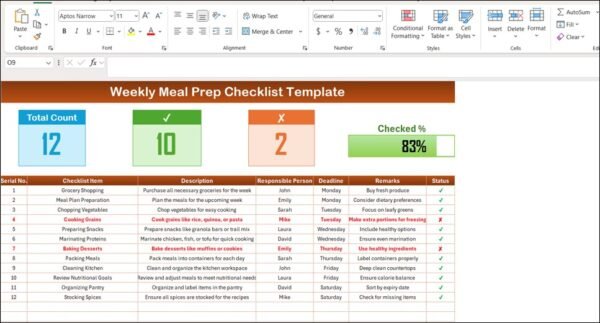 Weekly Meal Prep Checklist Template in Excel - Image 2