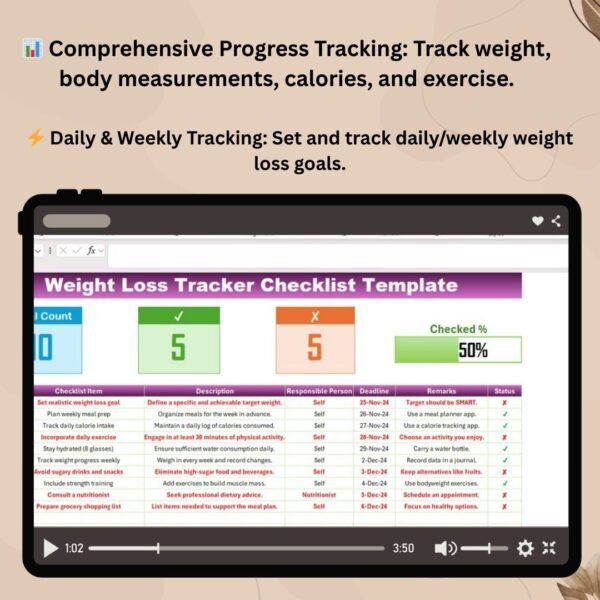 Weight Loss Tracker Checklist Template in Excel