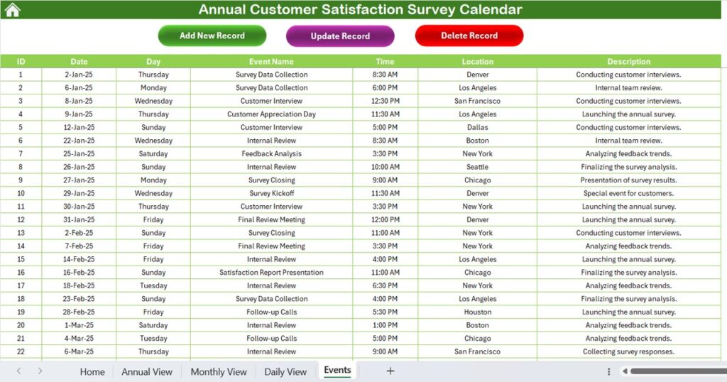 Annual Customer Satisfaction Survey Calendar in Excel - Next Gen Templates