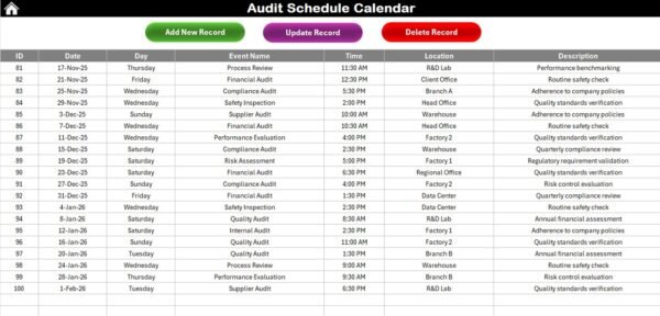Audit Schedule Calendar in Excel - Image 8