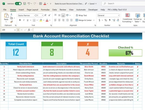 Bank Account Reconciliation Checklist in Excel - Image 2