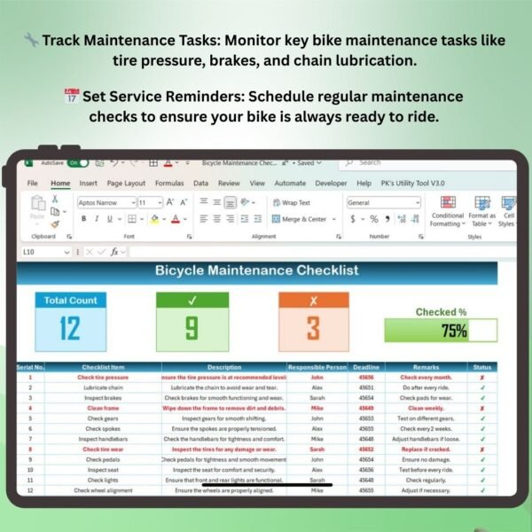 Bicycle Maintenance Checklist in Excel