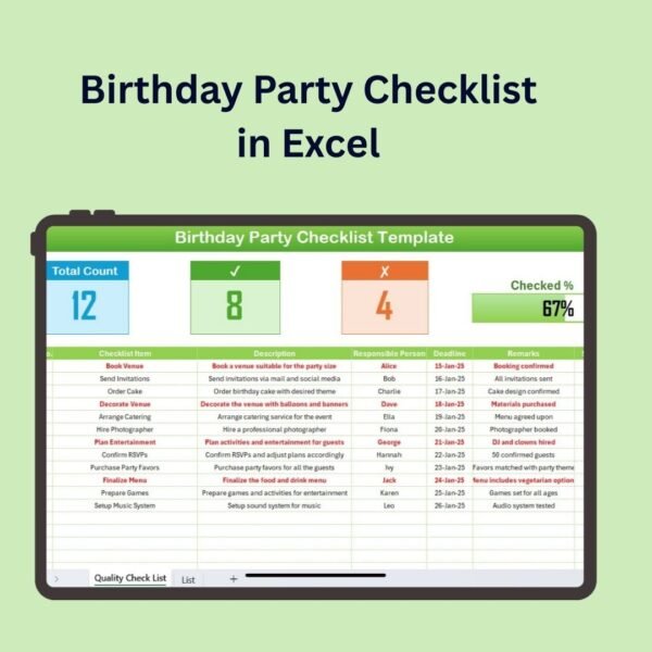 Birthday Party Checklist in Excel