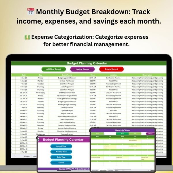 Budget Planning Calendar in Excel