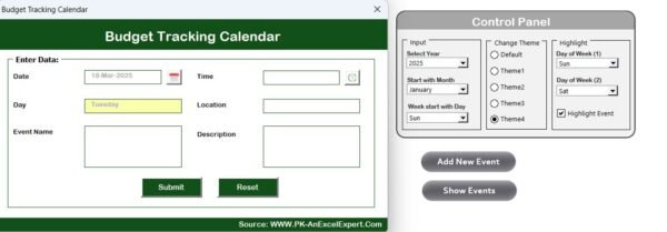 Budget Tracking Calendar  in Excel - Image 5