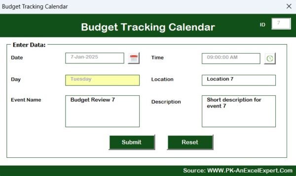 Budget Tracking Calendar  in Excel - Image 10