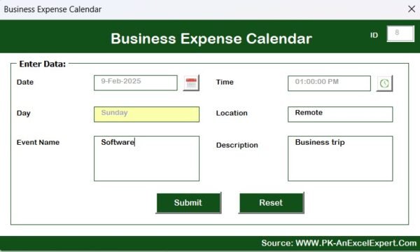 Business Expense Calendar in Excel - Image 10