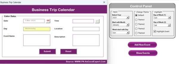 Business Trip Calendar in Excel - Image 4