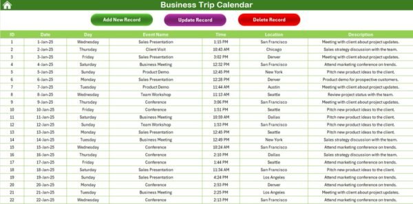 Business Trip Calendar in Excel - Image 8