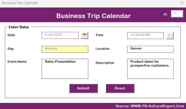 Business Trip Calendar in Excel - Image 10