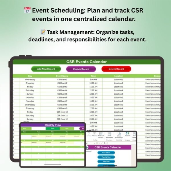 CSR Events Calendar in Excel