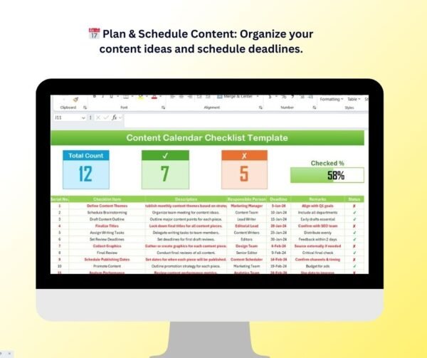 Content Calendar Checklist Template in Excel