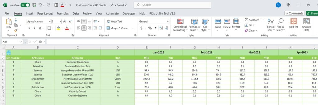 Customer Churn KPI Dashboard in Excel - Next Gen Templates