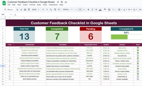 Customer Feedback Checklist in Google Sheets - Image 2