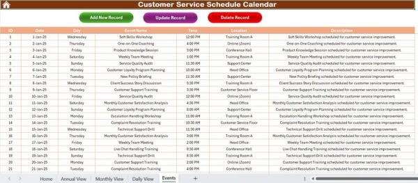 Customer Service Schedule Calendar in Excel - Image 7