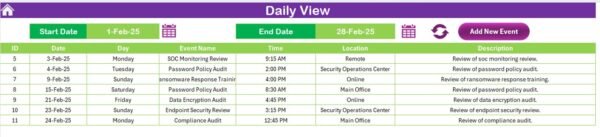 Cybersecurity Review Calendar in Excel - Image 7