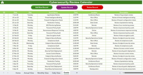 Cybersecurity Review Calendar in Excel - Image 8