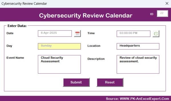 Cybersecurity Review Calendar in Excel - Image 10
