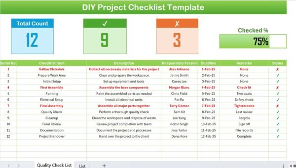 DIY Project Checklist in Excel - Image 2