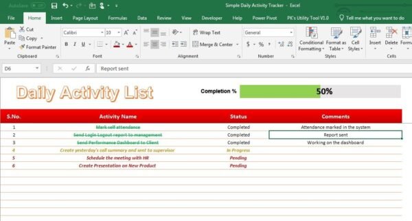 Daily Activity Tracker in Excel - Image 2