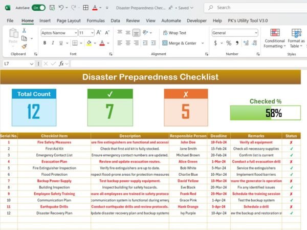 Disaster Preparedness Checklist in Excel - Image 2