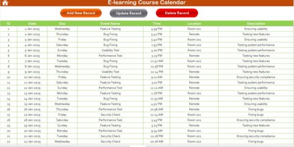 E-learning Course Calendar in Excel - Image 8