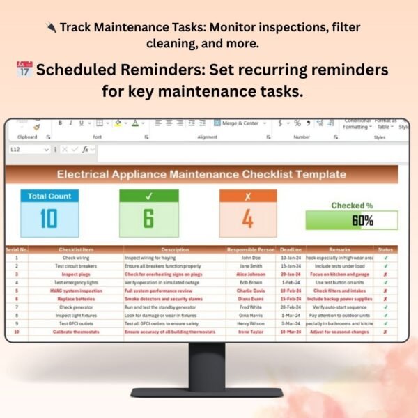 Electrical Appliance Maintenance Checklist Template in Excel