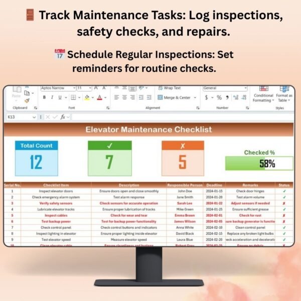 Elevator Maintenance Checklist in Excel