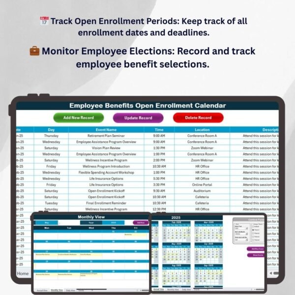 Employee Benefits Open Enrolment Calendar in Excel