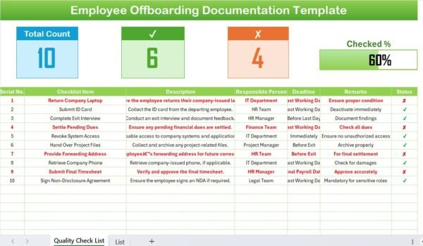 Employee Offboarding Documentation Checklist in Excel - Image 2